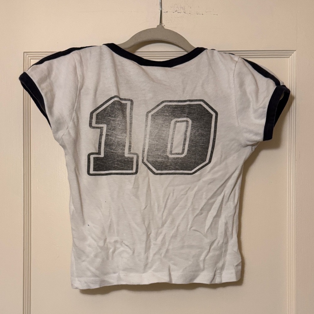 Urban Outfitters White & Navy Ringer Crop Tee - Picture 3 of 3
